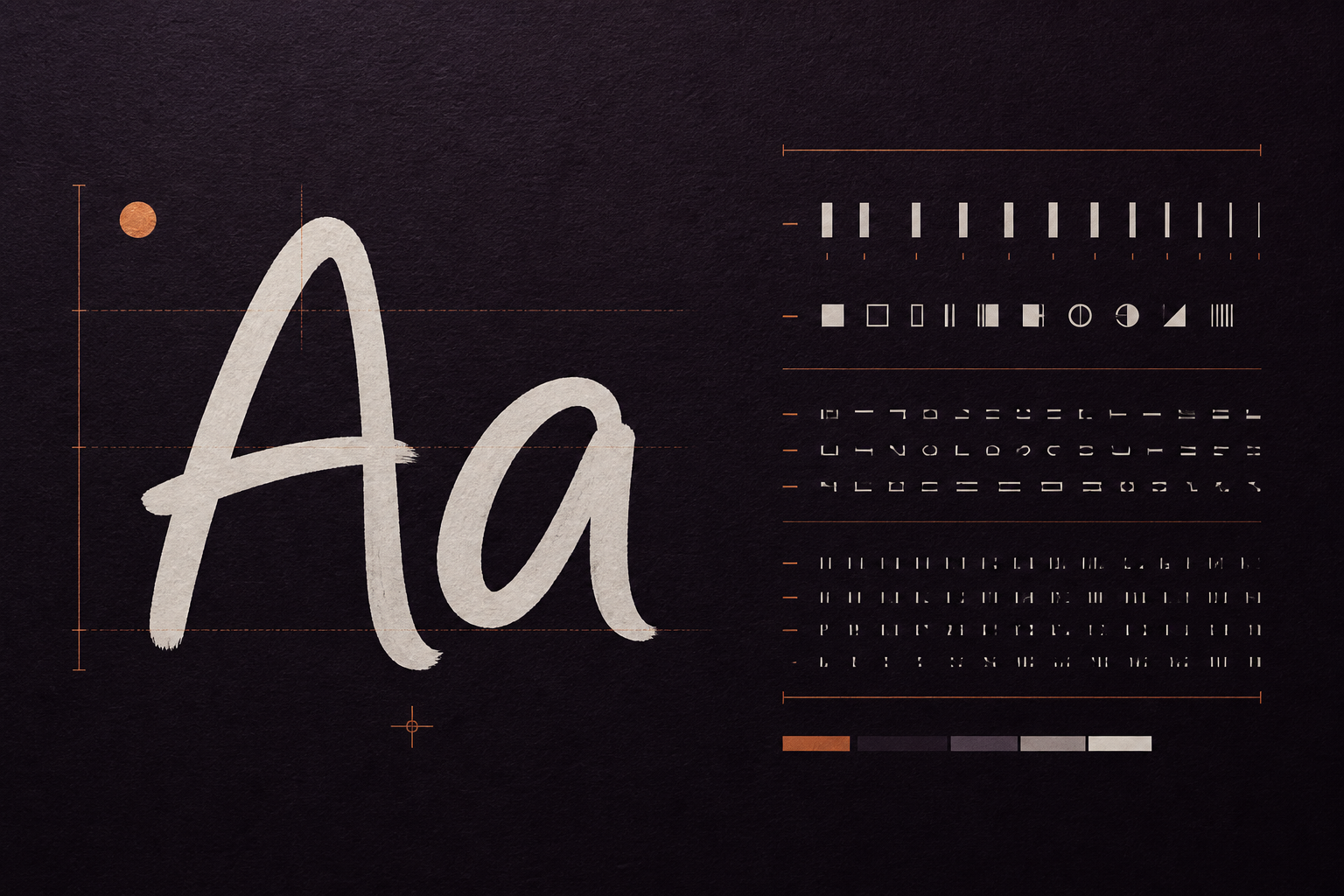 Espécime tipográfico com Aa expressivo e módulos sans-serif